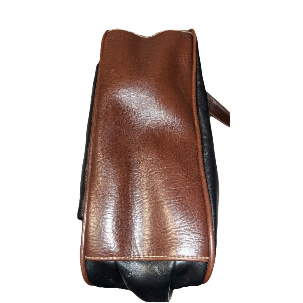 Vintage 80s Capezio Black & Brown Leather Satchel Multi-Compartment Shoulderbag - Picture 3 of 8